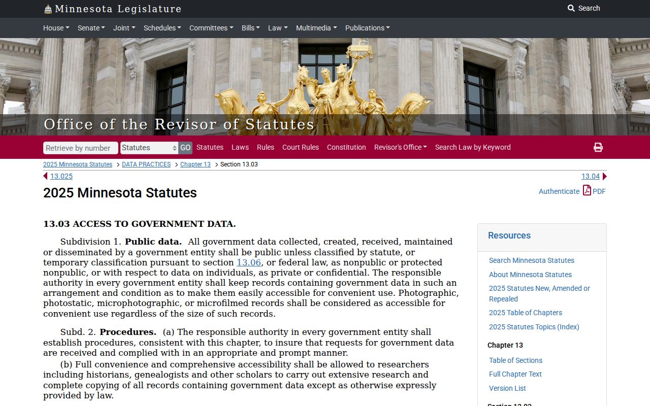 Minnesota data practices statute text for Crow Wing County arrest warrant records
