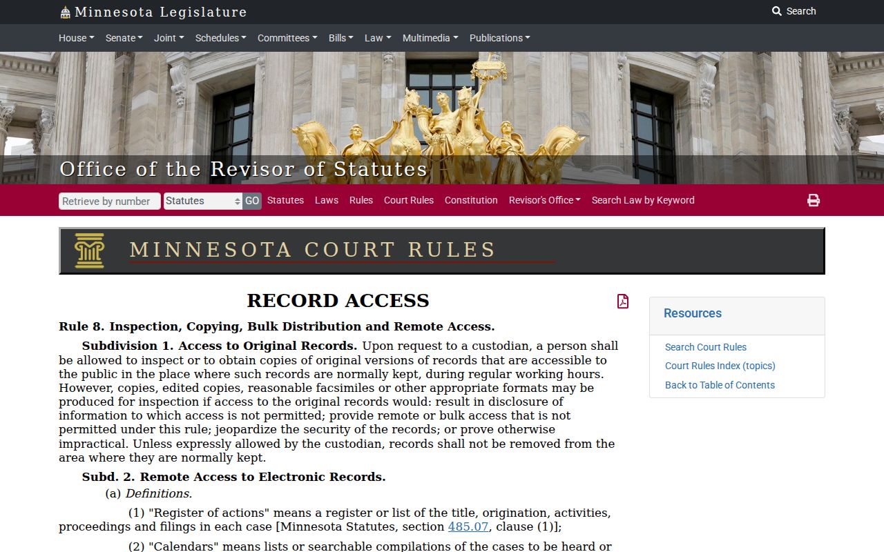 Minnesota public access rule limiting remote access to pending Crow Wing County warrant records