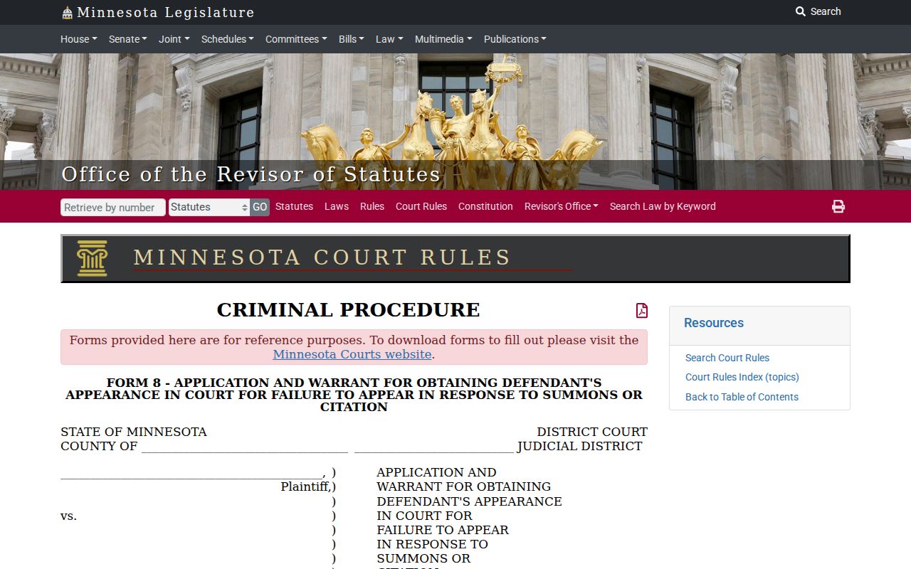 Blank Minnesota failure-to-appear form used for a Crow Wing County bench warrant