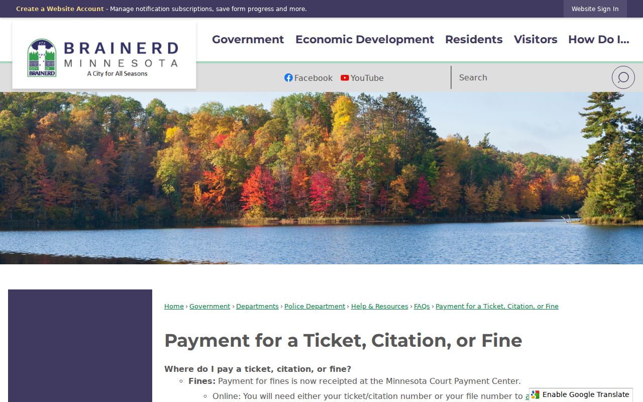 Brainerd payment page for tickets and citations behind Brainerd warrant records