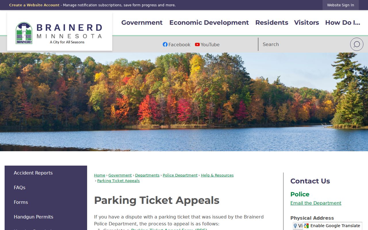 Brainerd parking ticket appeal page linked to Brainerd warrant records