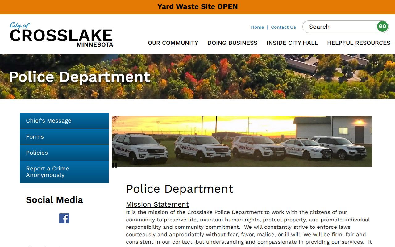 Crosslake Police page describing data requests for Crosslake warrant records
